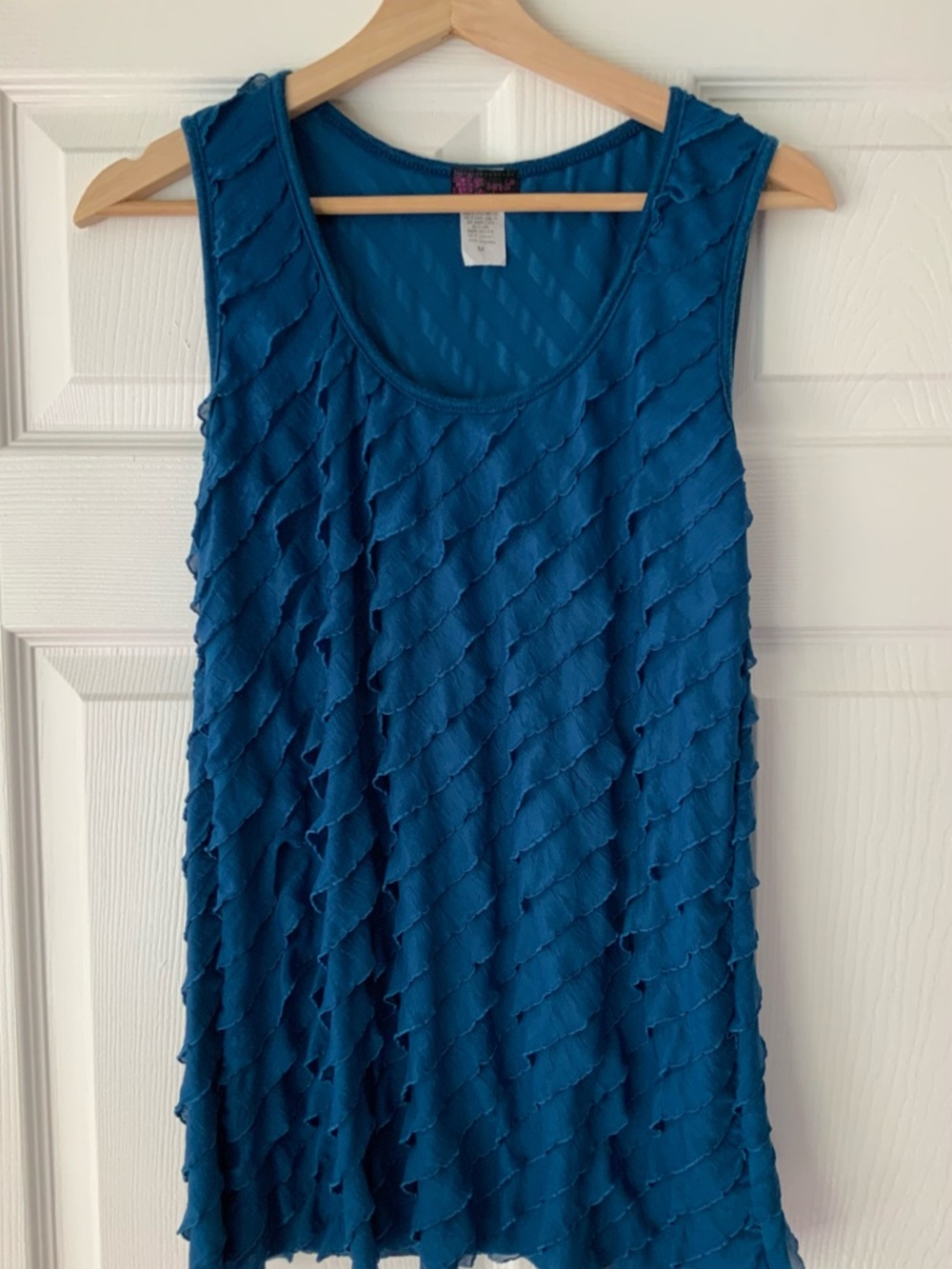 Agenda Teal Blue Ruffle Swing Tank Top